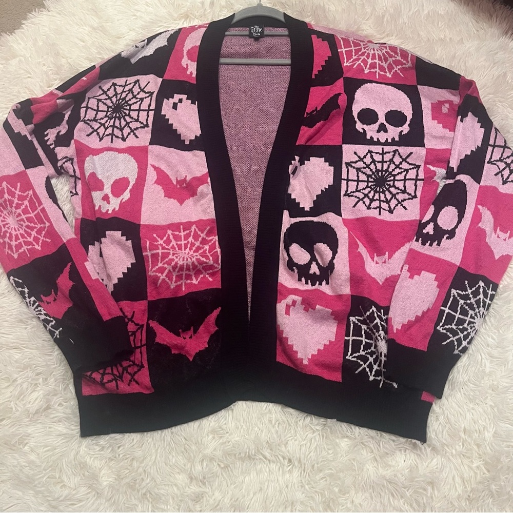 The Grave Girls Darkest Affliction Patchwork Gothic Skull Cardigan Size M